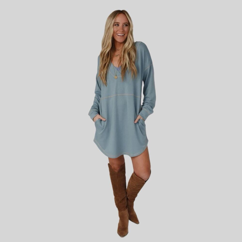 Three Bird Nest Women’s Nest Meadow Dress XL Blue Relaxed Soft Knit Pockets